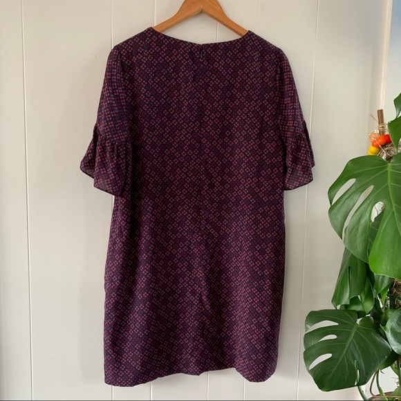 Madewell 100% Silk Painted Clover Dress Bell Sleeve Shift - Picture 8 of 14